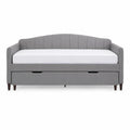 Tagesbett Stoff Grau mit ausziehbarem Bettkasten 200x90 cm
