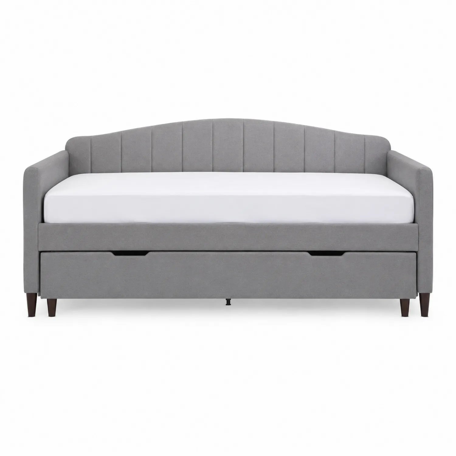 Tagesbett Stoff Grau mit ausziehbarem Bettkasten 200x90 cm