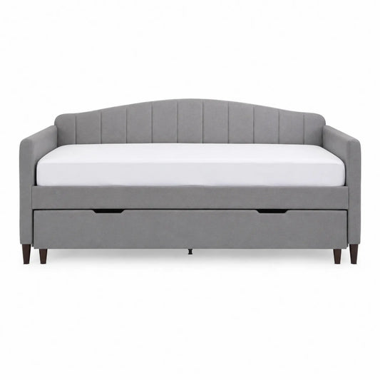 Tagesbett Stoff Grau mit ausziehbarem Bettkasten 200x90 cm