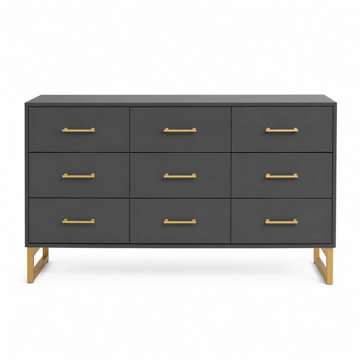Kommode Holz Anthrazit mit 9 Schubladen 140x40x80cm