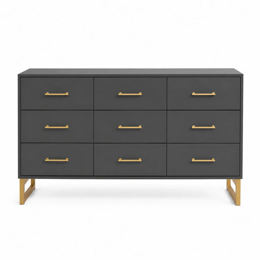Kommode Holz Anthrazit mit 9 Schubladen 140x40x80cm