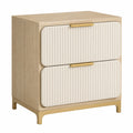 Nachttisch aus Holz mit zwei Schubladen in Creme und Gold