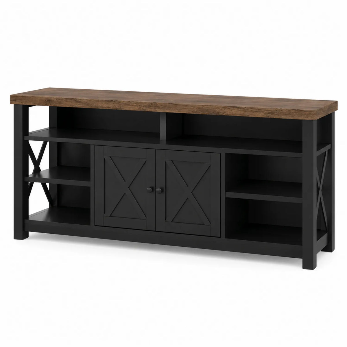 TV-Kommode Massivholz und MDF Schwarz/Natur 150x45x75 cm