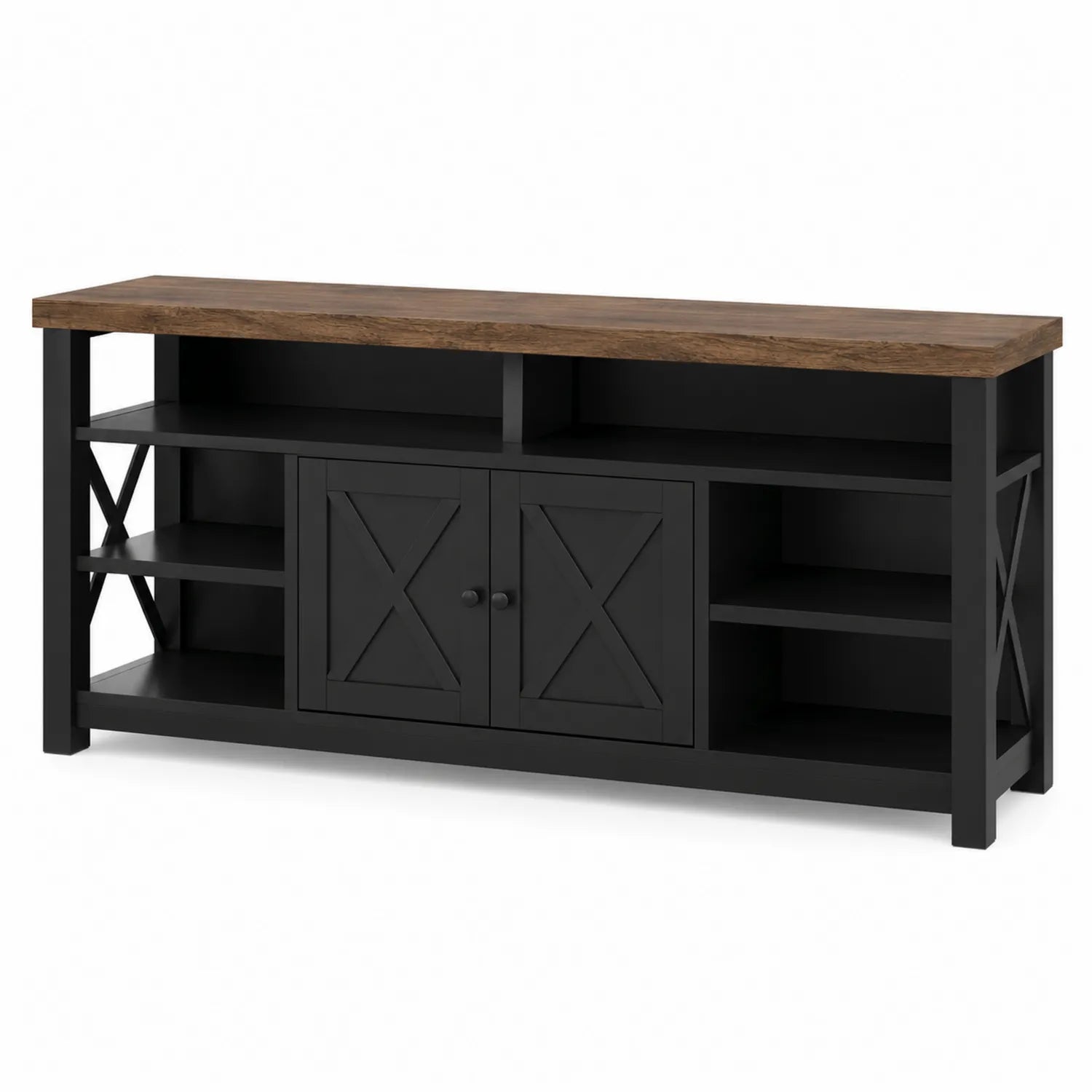 TV-Kommode Massivholz und MDF Schwarz/Natur 150x45x75 cm